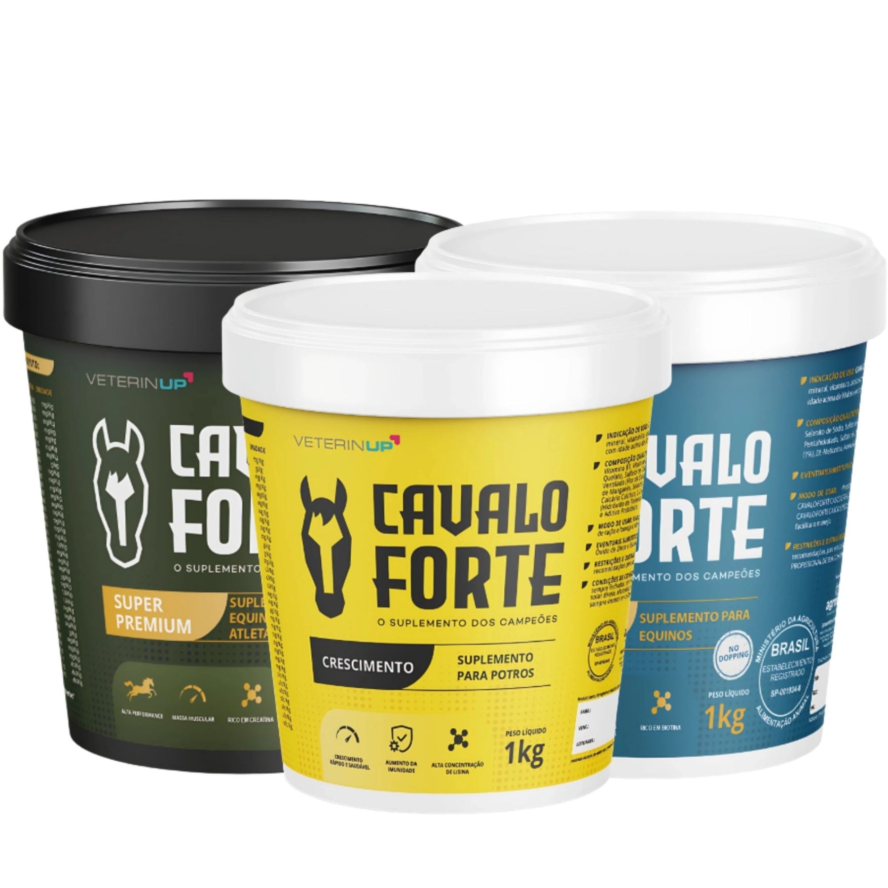 Kit Suplemento Cavalo Forte 1kg Super Premium + 1kg Crescimento + 1kg Casco e Pelo